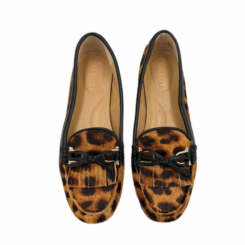 Talbots Everson Women's Tasseled Leather Driving Leopard Slip On Chic Moccasins - Picture 2 of 10